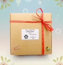 Load image into Gallery viewer, Handmade vegan soaps shaped with paw prints. set of 6, beautifully gift boxed in eco friendly packaging.  crafted with natural French clays, activated charcoal and essential oils. a eco-friendly, zero waste gift that’s cruelty-free, skin-nourishing, and perfect for animal lovers and gifting. Small Business UK 
