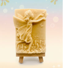 Load image into Gallery viewer, Handmade vegan soap featuring a pretty fairy chasing a butterfly and packaged in beautiful eco friendly packaging. crafted with natural French clays, activated charcoal and essential oils. a eco-friendly, zero waste gift that’s cruelty-free, skin-nourishing, and perfect for fairy lovers and whimsical themed gifts. Small business UK
