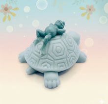 Load image into Gallery viewer, Turtle gift. Frog gift. Zero waste gift. Modern gift idea. Handmade home style. Slow and steady wins the race… especially when you’ve got a little frog friend catching a ride! 🐢💚 This adorable Turtle &amp; Frog Soap is handmade with love, gentle on the skin and kind to the planet! Guaranteed to raise a smile every time you use it!!! 😃 
