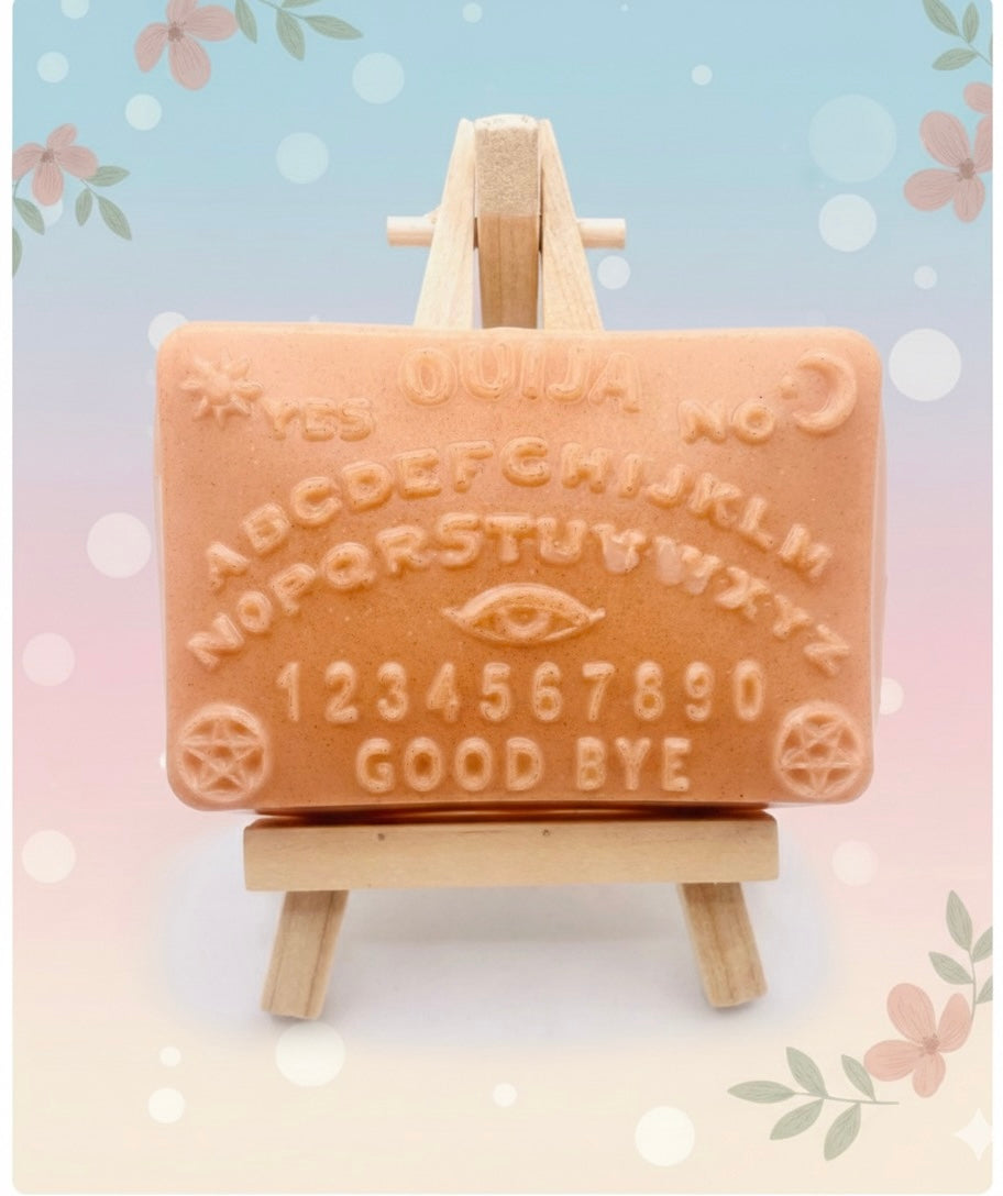 Ouija board design handmade vegan soap. Available in your choice of colour of French clay and essential oil. Perfect Halloween gift. Wrapped in beautiful eco friendly packaging. Small business UK