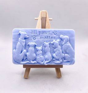 All Paws Matter Vegan Soap
This soap is paws-itively amazing! It's packed with the purifying power of natural French clays, leaving your skin feeling fresh and rejuvenated. Plus, you get to choose your favourite essential oil to make every wash a tail-wagging experience!

Oh, did I mention our eco-friendly packaging? We're all about saving the planet, one bath at a time! So you can lather up guilt-free, knowing you're making a positive impact on the environment. 

