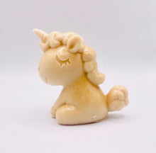 Load image into Gallery viewer, Handmade vegan soaps featuring a cute happy unicorn wrapped in beautiful eco friendly packaging. crafted with natural French clays, activated charcoal and essential oils. a eco-friendly, zero waste gift that’s cruelty-free, skin-nourishing, the perfect gift for unicorn lovers, or for animal lover gifts. small business UK
