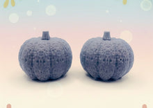 Load image into Gallery viewer, Handmade vegan soaps featuring a set of two chunky pumpkins gift boxed in beautiful eco friendly packaging crafted with natural French clays, activated charcoal and essential oils. a eco-friendly, zero waste gift that’s cruelty-free, skin-nourishing, and perfect gift for autumn lovers and halloween gifts. small business UK
