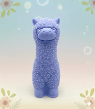 Load image into Gallery viewer, Handmade vegan soap featuring a cute detailed alpaca / llama. crafted with natural French clays, activated charcoal and essential oils. a eco-friendly, zero waste gift that’s cruelty-free, skin-nourishing, and perfect for animal lovers and llama alpaca lovers. Small Business UK
