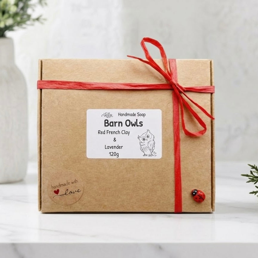 Kraft gift box with red ribbon 