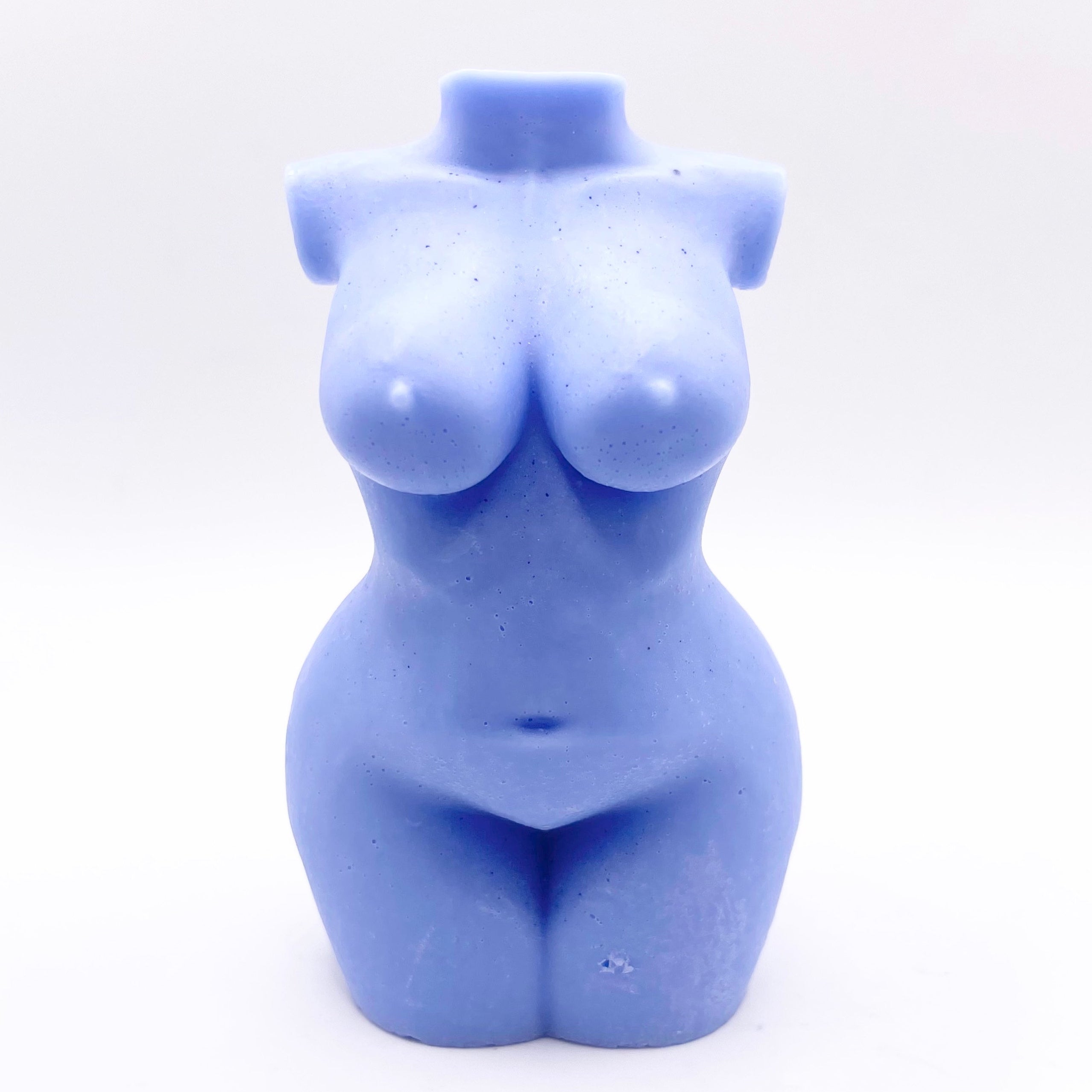 A handmade vegan soap in the shape of a curvaceous female goddess torso, featuring a detailed sculptural design, perfect for aesthetic farmhouse decor or a body-positive gift.
