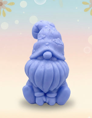 Handmade vegan gnome soap crafted in the UK, with little clouds on his hat, made with French clay in customizable colours and scented with essential oils; a zero-waste, eco-conscious gift with sustainable packaging.