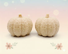 Load image into Gallery viewer, Handmade vegan soaps featuring a set of two chunky pumpkins gift boxed in beautiful eco friendly packaging crafted with natural French clays, activated charcoal and essential oils. a eco-friendly, zero waste gift that’s cruelty-free, skin-nourishing, and perfect gift for autumn lovers and halloween gifts. small business UK
