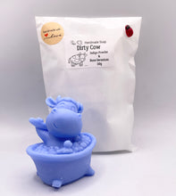Load image into Gallery viewer, Handmade vegan cow in the bath shaped vegan soaps gift boxed.  crafted with natural French clays, activated charcoal and essential oils. a eco-friendly, zero waste gift that’s cruelty-free, skin-nourishing, and perfect for animal lovers and gifting. wrapped in beautiful eco friendly packaging. 
