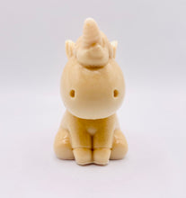Load image into Gallery viewer, Handmade vegan soaps featuring a cute happy unicorn wrapped in beautiful eco friendly packaging. crafted with natural French clays, activated charcoal and essential oils. a eco-friendly, zero waste gift that’s cruelty-free, skin-nourishing, the perfect gift for unicorn lovers, or for animal lover gifts. small business UK
