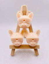 Load image into Gallery viewer, French bulldog gift - French bulldog owner - dog lover gift Dog Walker gift _ dog groomer gift - Flashy French Bulldog Faces - Set of 3 - Gift Boxed -Vegan Soap 
This novelty set of three ‘Flashy Frenchie’ hand soaps are available in your choice of colour and essential oil. The perfect gift for any French Bulldog lover! 

This product is gift boxed in eco friendly packaging..
*Wooden soap display easels are available to purchase in a separate listing 
