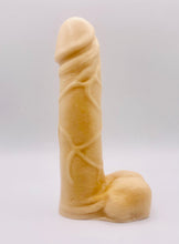 Load image into Gallery viewer, Novelty vegan soap in the shape of a penis with vein details. Highly realistic! Perfect for Pride Gifts UK, hen party gifts or fun secret Santa gift. Wrapped in beautiful eco friendly packaging. Small business UK. 
