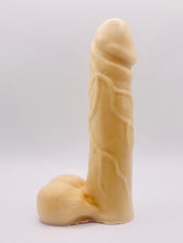 Load image into Gallery viewer, Novelty vegan soap in the shape of a penis with vein details. Highly realistic! Perfect for Pride Gifts UK, hen party gifts or fun secret Santa gift. Wrapped in beautiful eco friendly packaging. Small business UK. 
