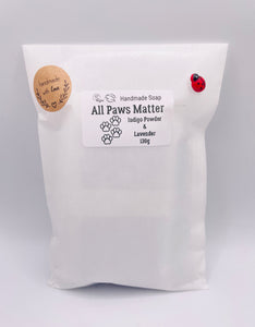 Dog Gift, Cat Gift, Pet gift Idea, All Paws Matter Vegan Soap
This soap is paws-itively amazing! It's packed with the purifying power of natural French clays, leaving your skin feeling fresh and rejuvenated. Plus, you get to choose your favourite essential oil to make every wash a tail-wagging experience!

Oh, did I mention our eco-friendly packaging? We're all about saving the planet, one bath at a time! So you can lather up guilt-free, knowing you're making a positive impact on the environment. 

