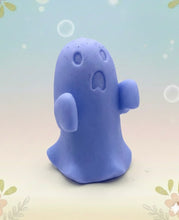 Load image into Gallery viewer, Handmade vegan soaps shaped as a cute ghost. crafted with natural French clays, activated charcoal and essential oils. a eco-friendly, zero waste gift that’s cruelty-free, skin-nourishing, and perfect for Halloween and gifting.  Small Business UK
