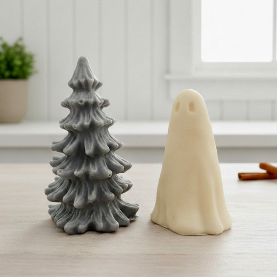 Gray Christmas tree-shaped vegan soap and white ghost soap gift set 