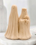 handmade vegan soap featuring a ghostly bride with a bouquet and a groom, a unique farmhouse decor wedding or anniversary gift 