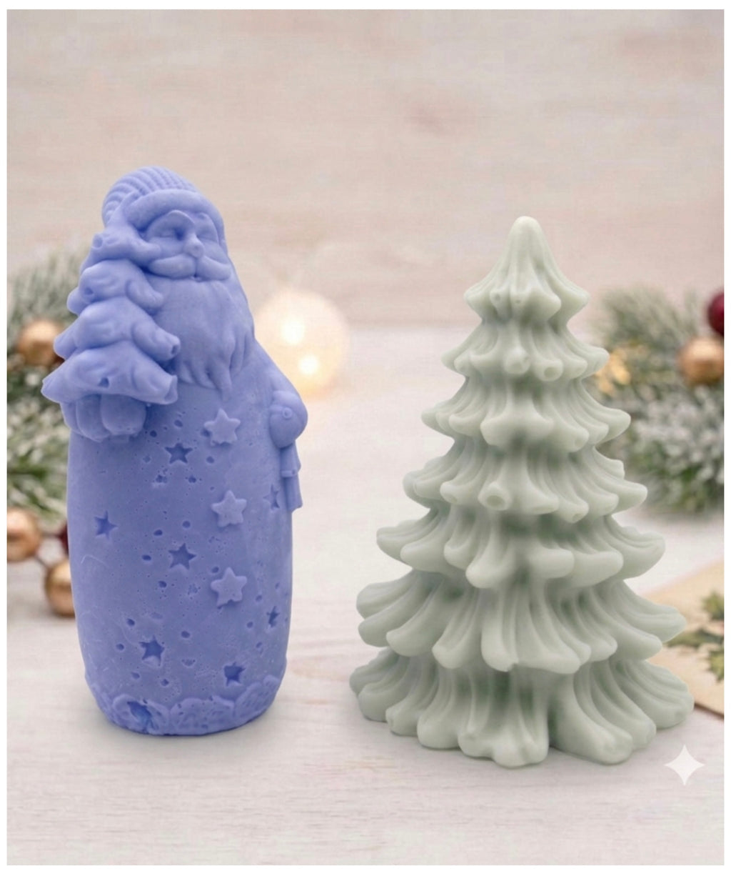 Santa Claus and green Christmas tree-shaped vegan soap gift set