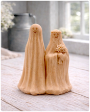 Load image into Gallery viewer, handmade vegan soap featuring a ghostly bride with a bouquet and a groom, a unique farmhouse decor wedding or anniversary gift 

