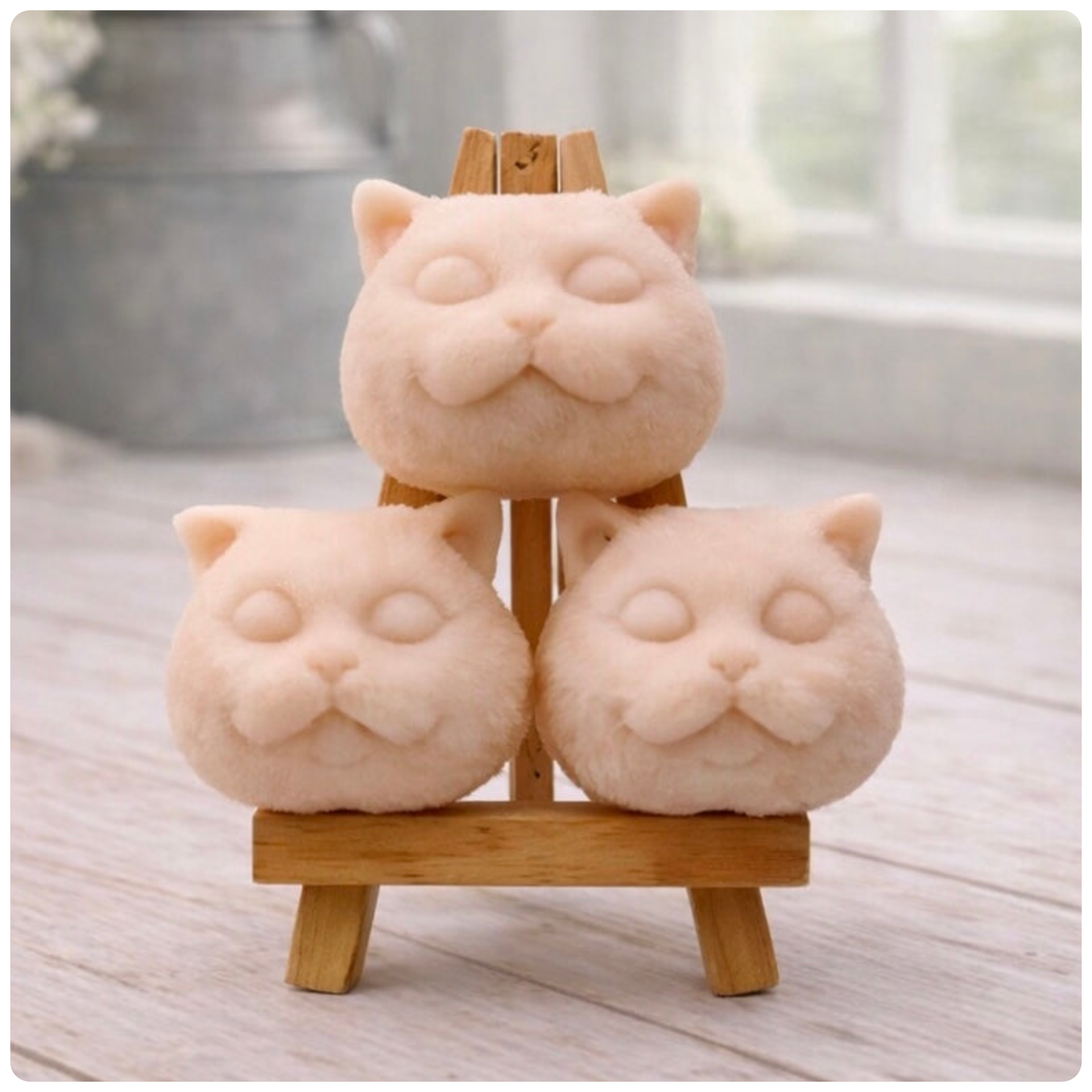 Handmade vegan soaps featuring a set of three little cat faces gift boxed in beautiful eco friendly packaging. 