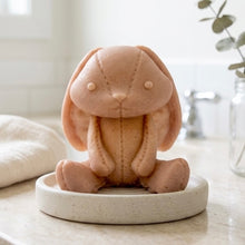 Load image into Gallery viewer, Handmade vegan soaps featuring an adorable rabbit with big floppy ears and stitching detail, in beautiful eco friendly packaging.
