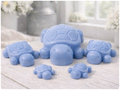 Handmade vegan soaps featuring a set of 5 turtle family soaps and gift boxed in beautiful eco friendly packaging