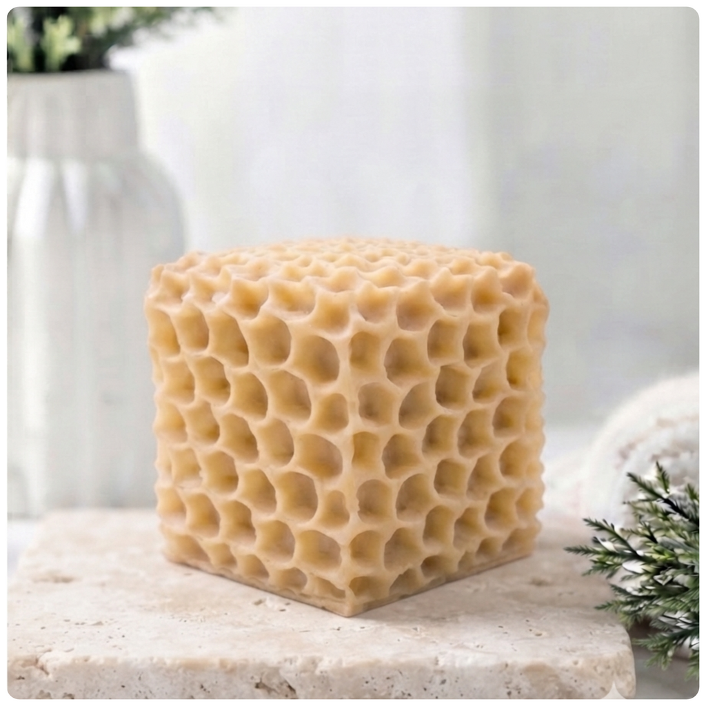 Handmade vegan soaps featuring a gorgeous honeycomb chunky design soap. crafted with natural French clays, and essential oils.
