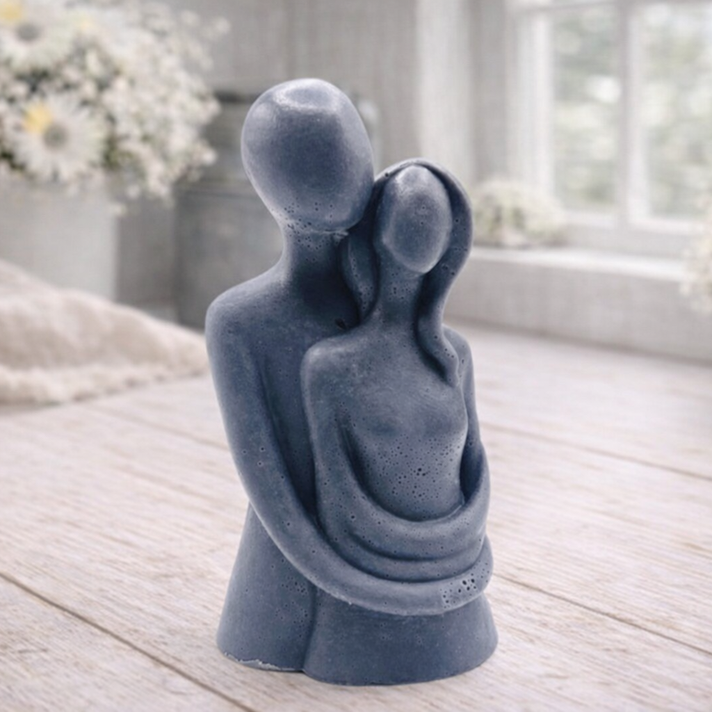 Handmade vegan soaps featuring a man embracing a woman, in beautiful eco friendly packaging.