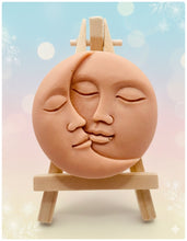 Load image into Gallery viewer, Handmade vegan soaps featuring a sun and moon. crafted with natural French clays, activated charcoal and essential oils. a eco-friendly, zero waste gift that’s cruelty-free, skin-nourishing, and perfect for moon lovers. friendship gifts and mothers day gifts. small business UK wrapped in beautiful eco friendly packaging. 
