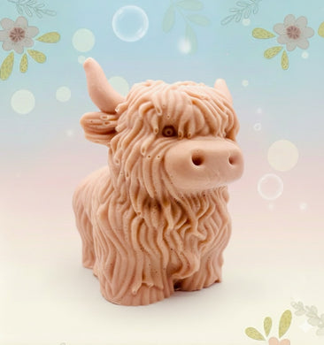 Handmade vegan soaps featuring a  large detailed highland cow. crafted with natural French clays, activated charcoal and essential oils. a eco-friendly, zero waste gift that’s cruelty-free, skin-nourishing, and perfect for animal lovers and gifting.