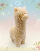 Load image into Gallery viewer, Handmade vegan soap featuring a cute detailed alpaca / llama. crafted with natural French clays, activated charcoal and essential oils. a eco-friendly, zero waste gift that’s cruelty-free, skin-nourishing, and perfect for animal lovers and llama alpaca lovers. Small Business UK
