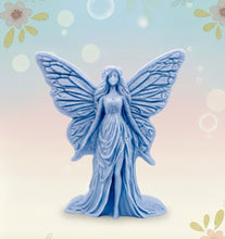 Load image into Gallery viewer, Handmade vegan soaps featuring a  large detailed fairy and packed in beautiful eco friendly packaging crafted with natural French clays, activated charcoal and essential oils. a eco-friendly, zero waste gift that’s cruelty-free, skin-nourishing, and perfect for fairy lovers and whimsical themed gifts. small business UK
