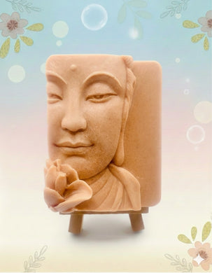 Handmade vegan soaps featuring a beautiful buddha and lotus flower and wrapped in beautiful eco friendly packaging crafted with natural French clays, activated charcoal and essential oils. a eco-friendly, zero waste gift that’s cruelty-free, skin-nourishing, and perfect gift for buddha lovers. small business UK