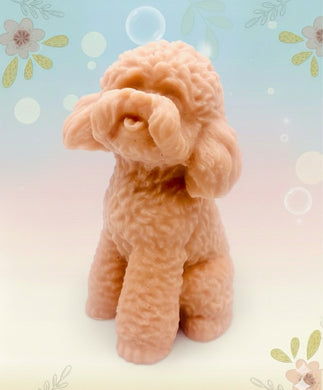 Handmade vegan soaps featuring a large detailed cockapoo dog wrapped in beautiful eco friendly packaging crafted with natural French clays, activated charcoal and essential oils. a eco-friendly, zero waste gift that’s cruelty-free, skin-nourishing, and perfect gift for cockapoo owners, dog lovers and animal themed gifts. small business UK