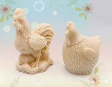 Load image into Gallery viewer, Handmade vegan chicken shaped vegan soaps, set of 2, gift boxed in beautiful eco friendly packaging.  crafted with natural French clays, activated charcoal and essential oils. a eco-friendly, zero waste gift that’s cruelty-free, skin-nourishing, and perfect for animal lovers. Small Business UK
