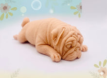 Load image into Gallery viewer, Handmade vegan soap featuring sleepy pug lying down and packed in beautiful eco friendly packaging. crafted with natural French clays, activated charcoal and essential oils. a eco-friendly, zero waste gift that’s cruelty-free, skin-nourishing, and perfect for pug owners, dog lovers or animal themed gifts. Small business UK
