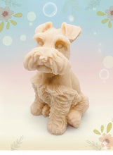 Load image into Gallery viewer, Handmade vegan soaps featuring a large schnauzer dog, in beautiful eco friendly packaging. crafted with natural French clays, activated charcoal and essential oils. a eco-friendly, zero waste gift that’s cruelty-free, skin-nourishing, the perfect gift for dog lovers and animal lovers. small business UK

