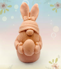 Load image into Gallery viewer, Handmade vegan soaps featuring a gorgeous gnome with easter bunny ears, holding his easter egg packaged in beautiful eco friendly packaging. crafted with natural French clays, activated charcoal and essential oils. a eco-friendly, zero waste gift that’s cruelty-free, skin-nourishing, the perfect gift for any easter hamper or gnome lover. UK Small Business 
