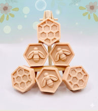 Load image into Gallery viewer, Bee &amp; Honeycomb Vegan Soaps - Set of 6 - Gift Boxed in beautiful eco friendly packaging. Our set of six, bee and honeycomb design soaps are the bee&#39;s knees, made with natural clays and essential oils to make your skin buzz with happiness.  Gift boxed in eco-friendly packaging, because saving the planet is sweeter than honey!   Available in your choice of colour and essential oil: small business UK
