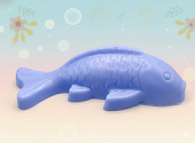 Load image into Gallery viewer, Handmade vegan soaps shaped as a large koi fish. crafted with natural French clays, activated charcoal and essential oils. a eco-friendly, zero waste gift that’s cruelty-free, skin-nourishing, and perfect for fishermen and gifts for him. Small business UK 
