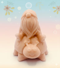 Load image into Gallery viewer, Handmade vegan soaps featuring a detailed ladybug with a gnome catching a ride on his back soap. crafted with natural French clays, activated charcoal and essential oils. a eco-friendly, zero waste gift that’s cruelty-free, skin-nourishing, and perfect for turtle lovers and gnome lover gifts. small business UK
