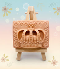 Load image into Gallery viewer, Handmade vegan soaps featuring a detailed crown. crafted with natural French clays, activated charcoal and essential oils. a eco-friendly, zero waste gift that’s cruelty-free, skin-nourishing, and perfect for royal décor gifts and Mother’s Day. small business UK 
