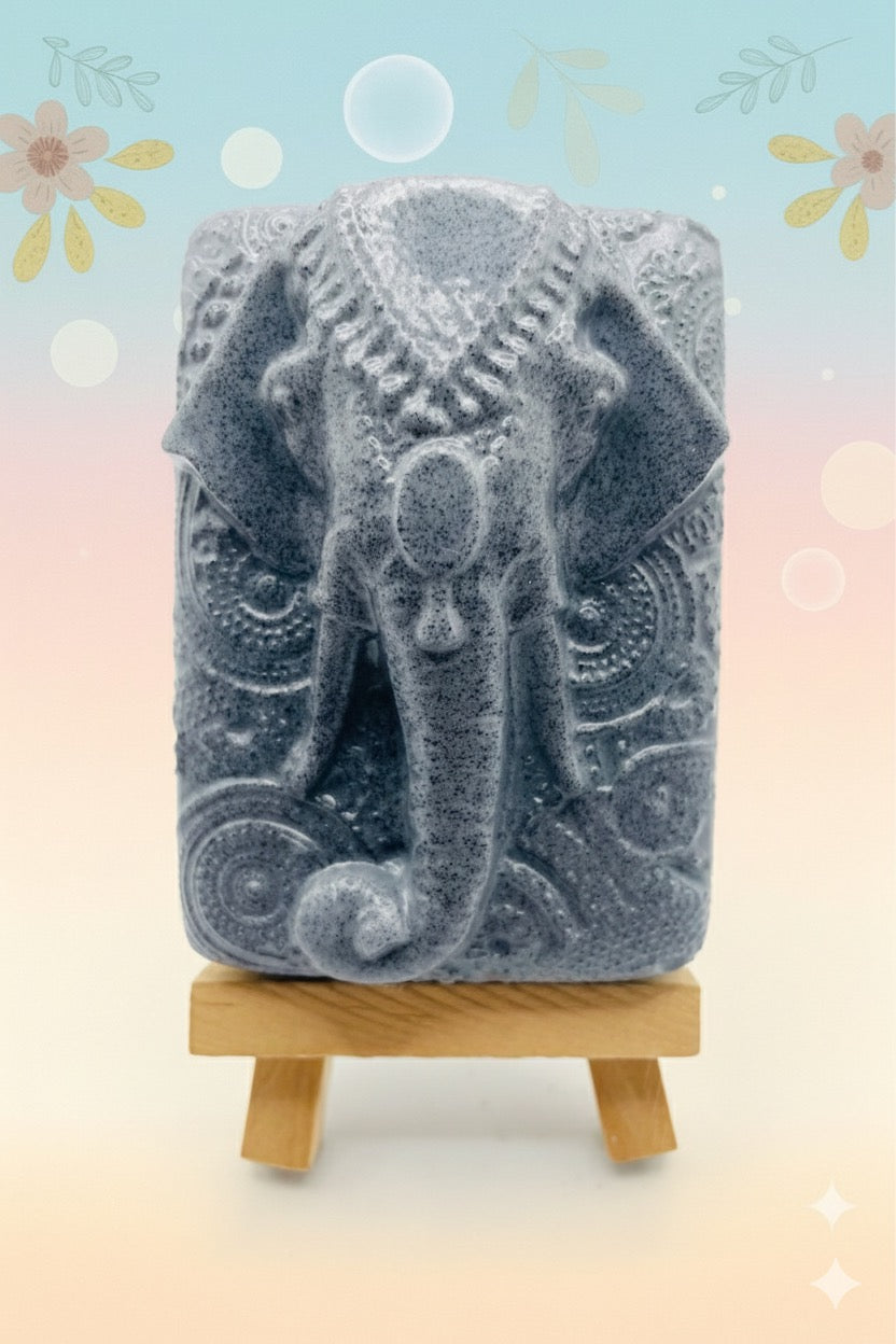 Handmade vegan soaps featuring a majestic elephant head. beautiful eco friendly packaging. crafted with natural French clays, activated charcoal and essential oils. a eco-friendly, zero waste gift that’s cruelty-free, skin-nourishing, the perfect gift for elephant lovers and animal lovers. UK Small Business 
