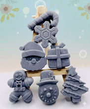 Load image into Gallery viewer, Handmade vegan Christmas  shaped vegan soaps gift boxed.  crafted with natural French clays, activated charcoal and essential oils. a eco-friendly, zero waste gift that’s cruelty-free, skin-nourishing, and perfect for gifting. small business UK
