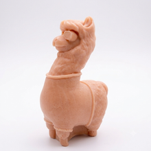Load image into Gallery viewer, handmade vegan soap in the shape of a realistic standing alpaca or llama sculpture, featuring a smooth body with detailed fur texture on the head and neck
