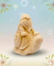 Load image into Gallery viewer, Handmade vegan soaps featuring a detailed snail with a gnome catching a ride on his back soap. crafted with natural French clays, activated charcoal and essential oils. a eco-friendly, zero waste gift that’s cruelty-free, skin-nourishing, and perfect for turtle lovers and gnome lover gifts. small business UK
