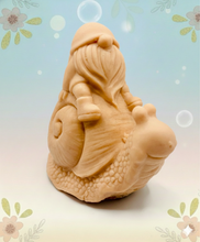 Load image into Gallery viewer, Handmade vegan soaps featuring a detailed snail with a gnome catching a ride on his back soap. crafted with natural French clays, activated charcoal and essential oils. a eco-friendly, zero waste gift that’s cruelty-free, skin-nourishing, and perfect for turtle lovers and gnome lover gifts. small business UK
