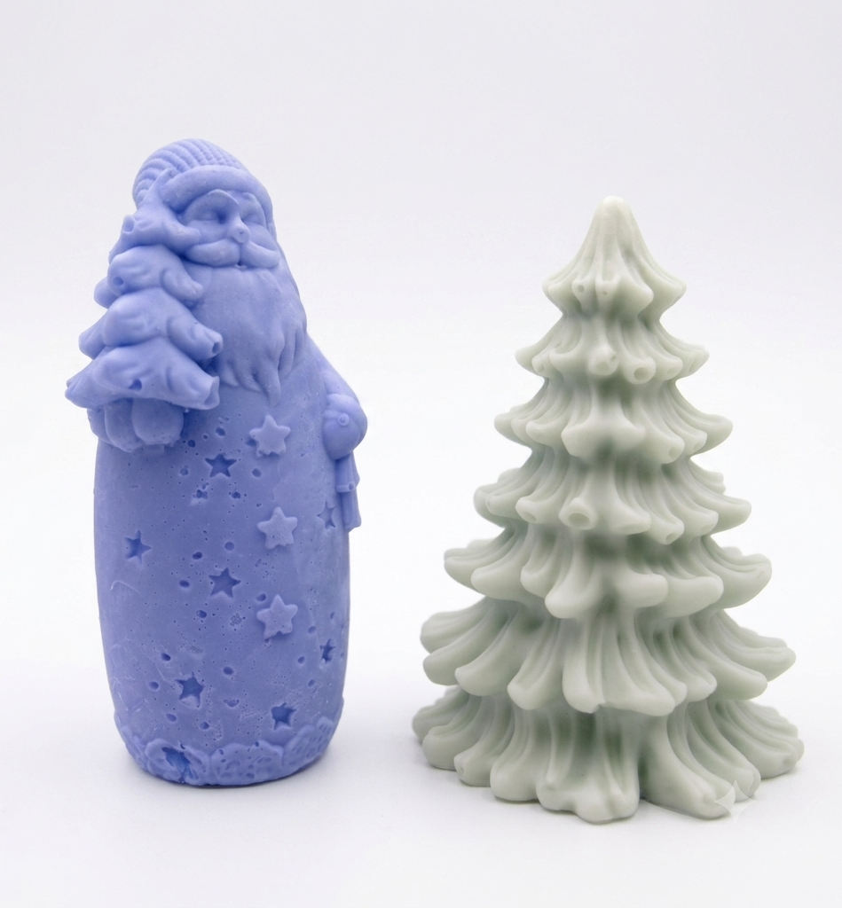 Santa Claus and green Christmas tree-shaped vegan soap gift set