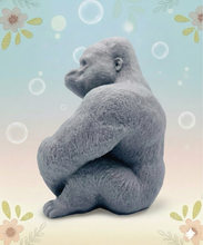 Load image into Gallery viewer, Handmade vegan soaps featuring a huge detailed gorilla soap gift boxed in beautiful eco friendly packaging crafted with natural French clays, activated charcoal and essential oils. a eco-friendly, zero waste gift that’s cruelty-free, skin-nourishing, and perfect for gorilla lovers, gifts for him and animal themed gifts. small business UK
