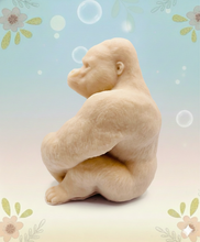 Load image into Gallery viewer, Handmade vegan soaps featuring a huge detailed gorilla soap gift boxed in beautiful eco friendly packaging crafted with natural French clays, activated charcoal and essential oils. a eco-friendly, zero waste gift that’s cruelty-free, skin-nourishing, and perfect for gorilla lovers, gifts for him and animal themed gifts. small business UK
